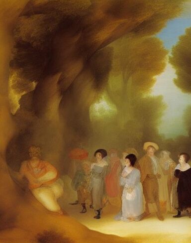 Painting of a group of people in the forest by Francisco de Holanda