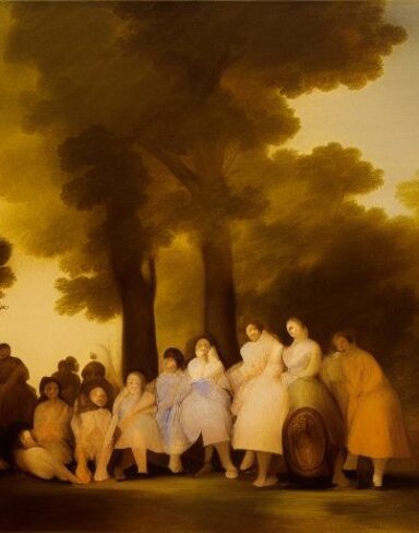 Painting of a group of people in the forest by Francisco de Holanda