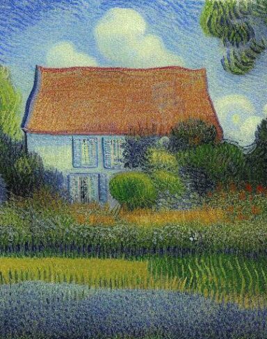 Painting of a house in a garden