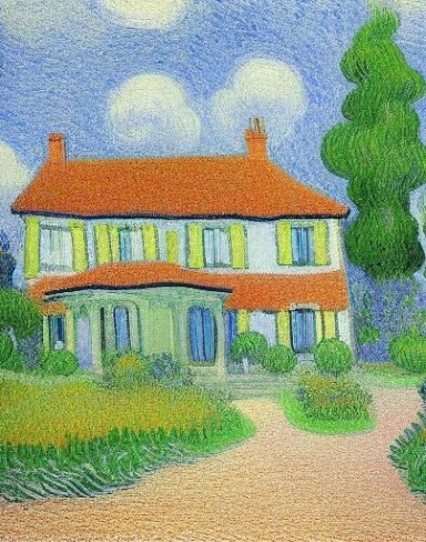 Painting of house in a garden