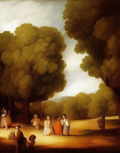 Painting of people in the forest by Francisco de Holanda