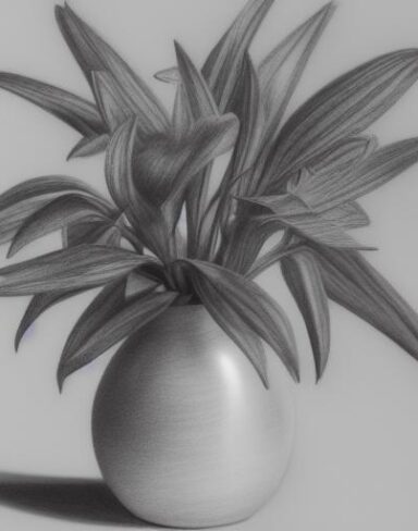Pencil drawing of a plant in vase