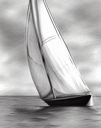 Pencil drawing of a sailboat in the water