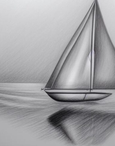 Pencil drawing of a sailboat in the water