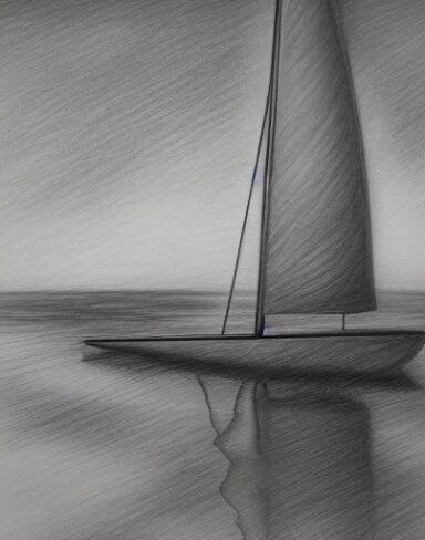 Pencil drawing of a sailboat in the water