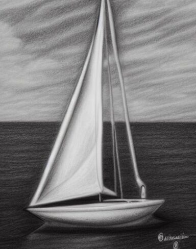 Pencil drawing of a sailboat in the water