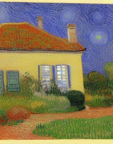 Post-impressionism art painting of the house in the garden