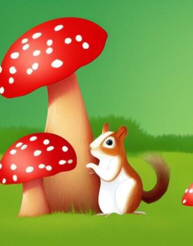 Squirrels near a mushroom