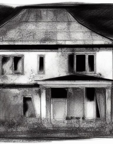 The black and white drawing of the house