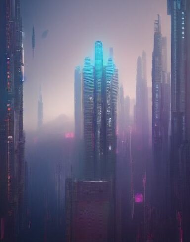 The digital city with lots of tall buildings