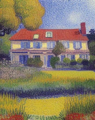 The impressionism painting of the house with the garden