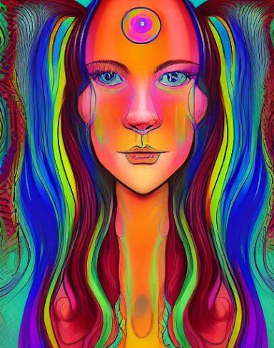 The painting of a woman with long hair