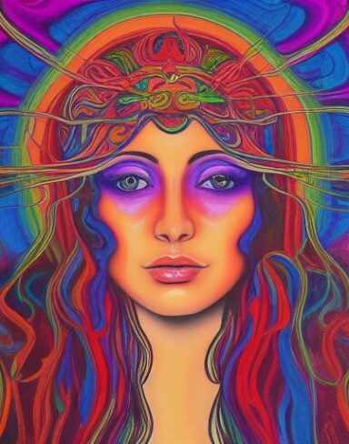 The painting of a woman with long hair