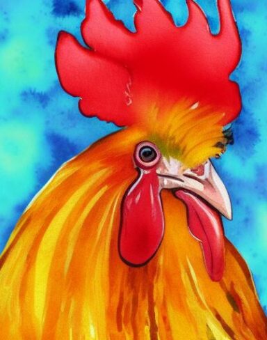 The watercolor painting of a rooster