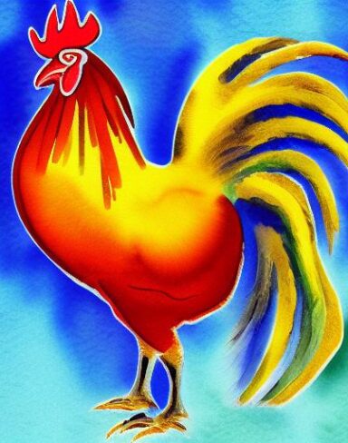The watercolor painting of a rooster