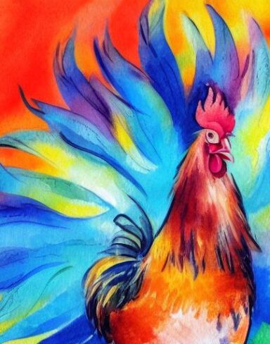 The watercolor painting of a rooster by Olga Boznańska