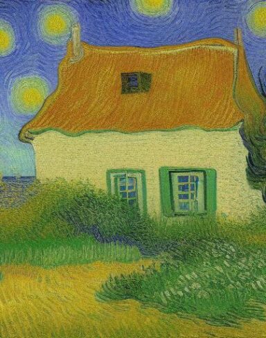 Van gogh painting of a house in a garden