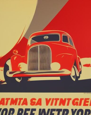 Vintage poster advertising a vehicle
