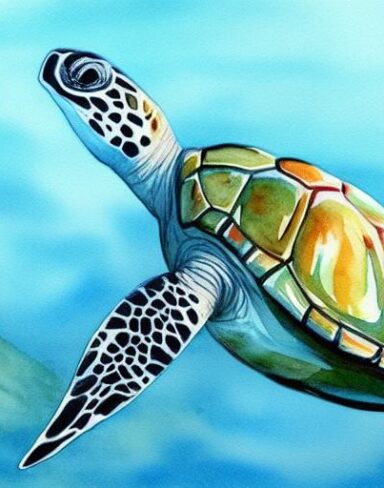 Watercolor color painting of a sea turtle