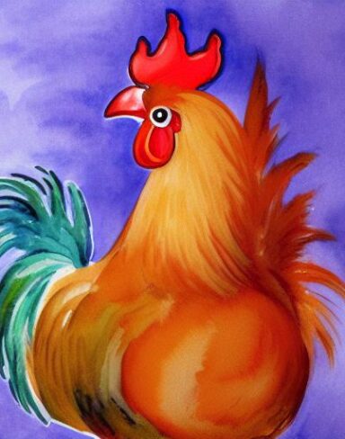 Watercolor painting of a rooster