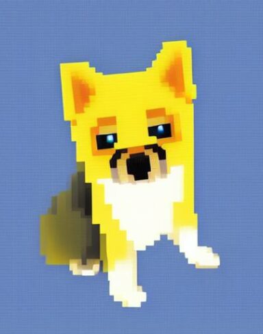 A baby dog sitting in front of a blue background