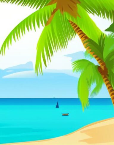 A beach with palm tree