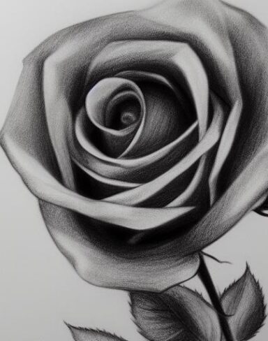 A black and white charcoal drawing of a rose