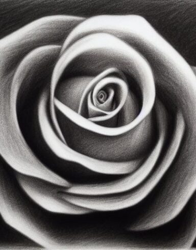 A black and white charcoal drawing of rose flower