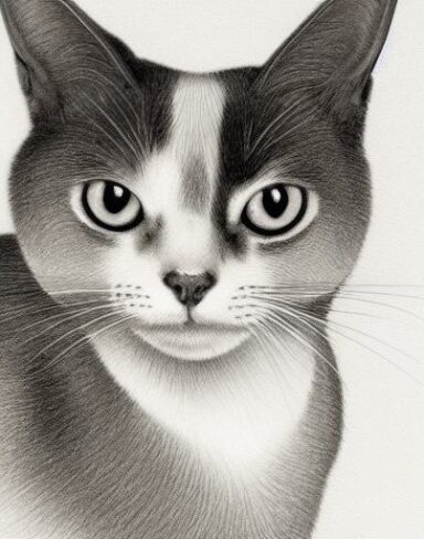 A black and white drawing of a abyssinian Cat