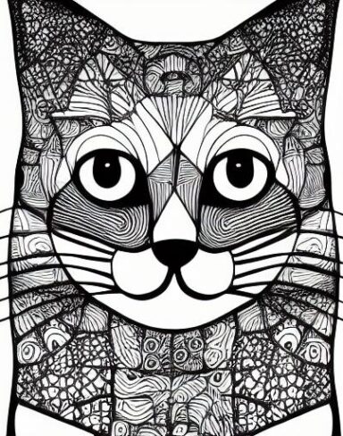 A black and white drawing of a cat