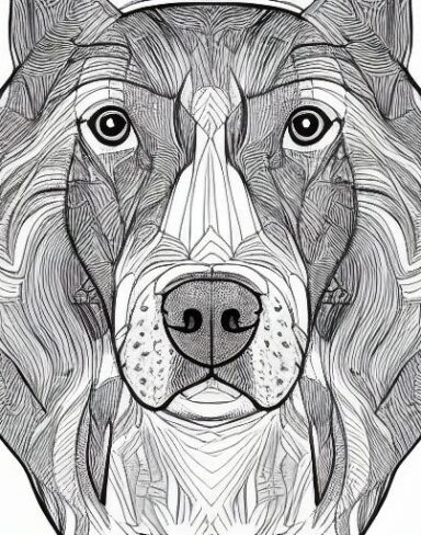 A black and white drawing of a dog