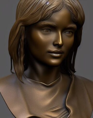 A bronze bust of a young woman