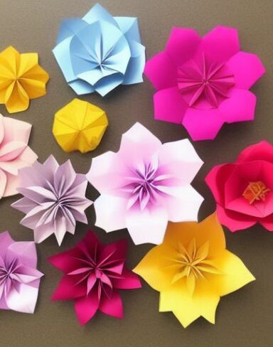 A bunch of paper flowers in different sizes
