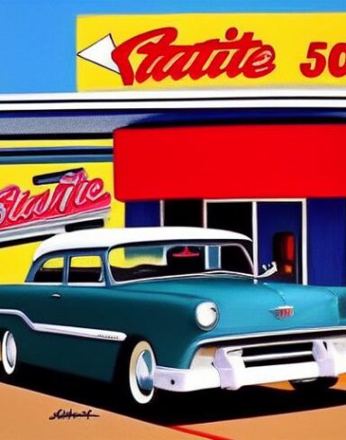 A car parked in front of a starlite diner