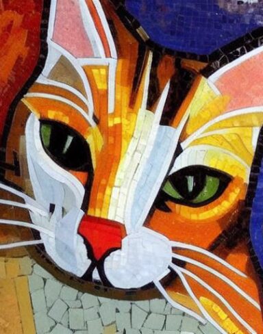 A close up of a cat mosaic