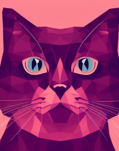 A close up of a cat on a pink background