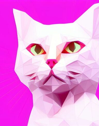 A close up of a cat on a pink background