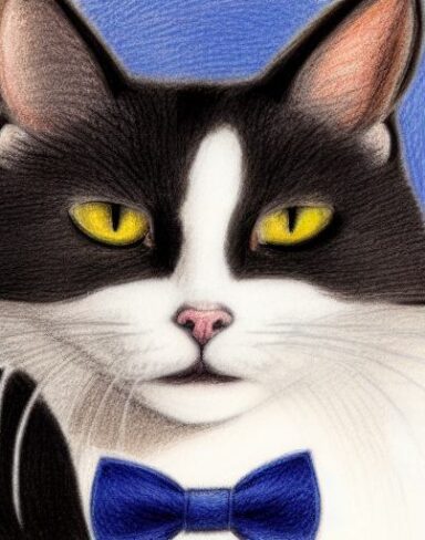 A close up of a cat wearing a small bow tie