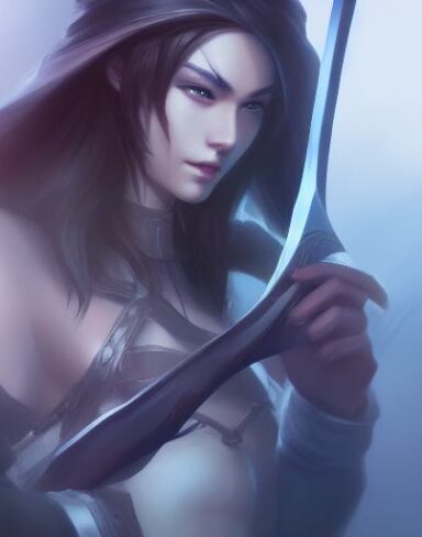 A close up of a person holding a sword