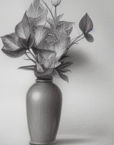 A drawing of a plant in the vase