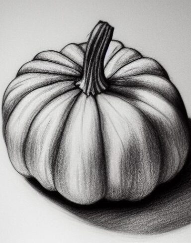 A drawing of a pumpkin on a table