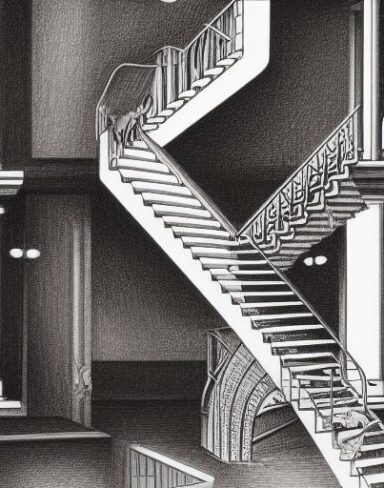 A drawing of a staircases in a building