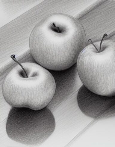 A drawing of apples and oranges on a table