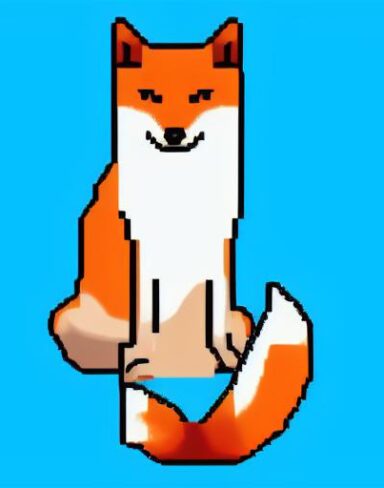 A fox sitting in front of a blue background