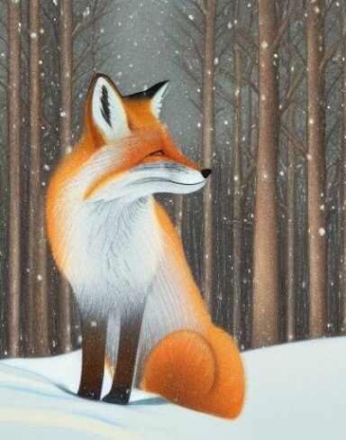 A fox sitting in the snow