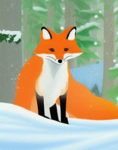 A fox sitting in the snow