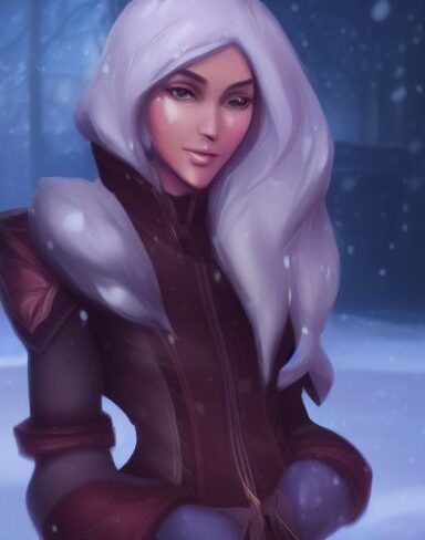 A girl close up that is standing in the snow