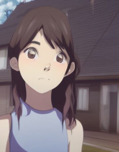 A girl with beautiful face standing in front of a house