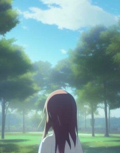 A girl with beautiful face standing in front of a school