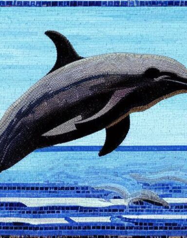 A mosaic of a dolphin in the costal inspired by Charles Ginner